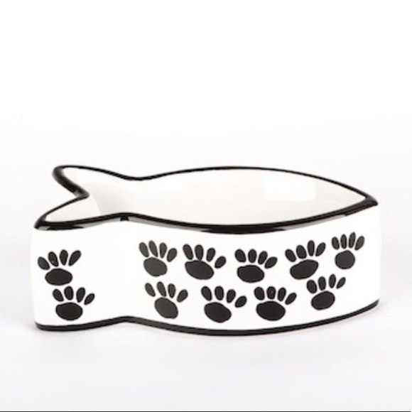 Black & White Ceramic Fish Shaped Cat Bowl - Picture 2 of 14